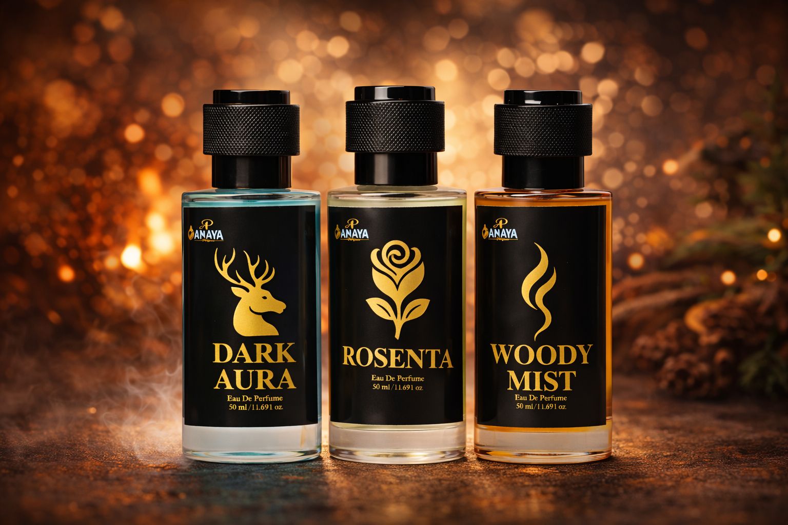 ANAYA Signature Fragrance Collection – Dark Aura, Wild Aura & Woody Mist .