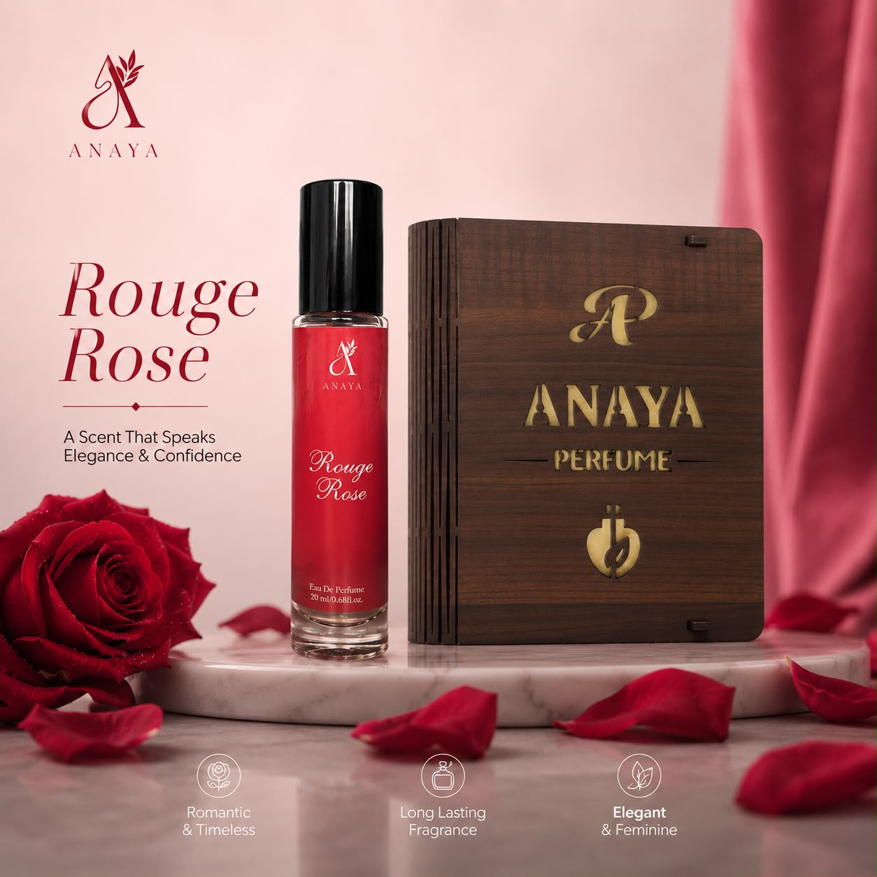 Anaya Rouge Rose Eau De Parfum – 20ml | Romantic Floral Fragrance | Long Lasting Premium Perfume .